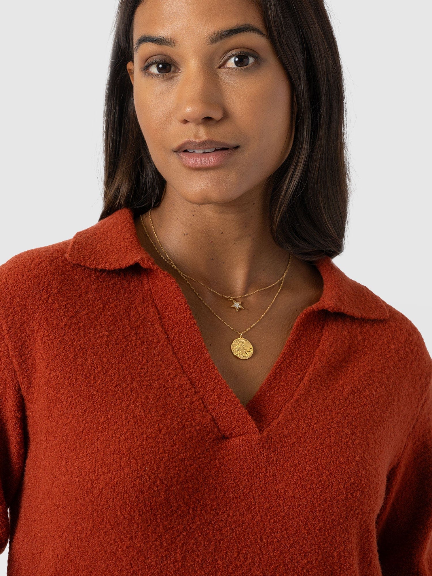 Delphi Polo Knit - Burnt Orange - Women's T-shirts | Saint + Sofia® USA